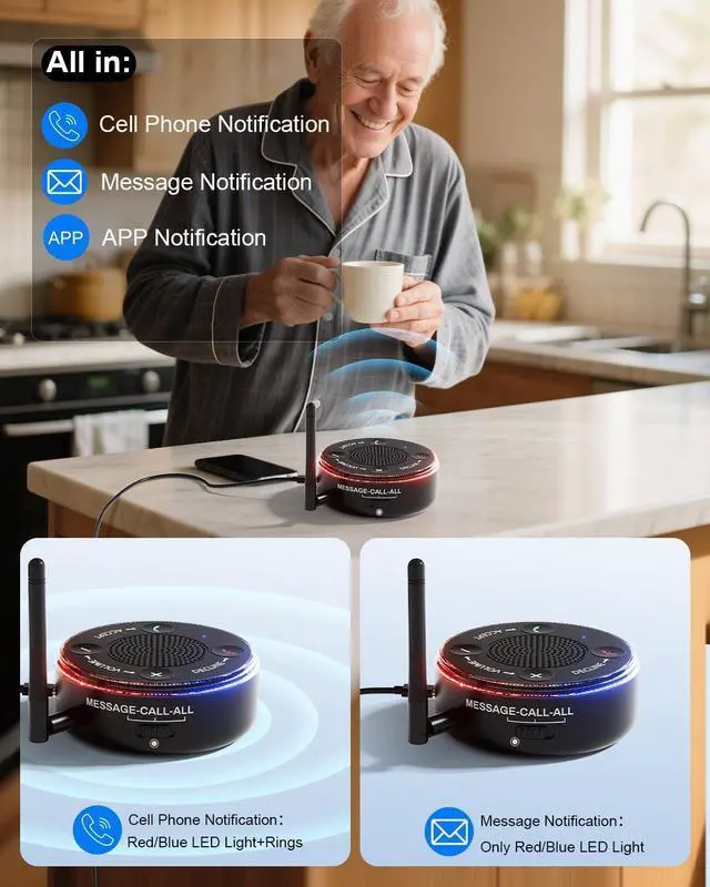 Alt view image 5 of 6 - Loud Cell Phone Ringer Amplifier for Seniors & Hearing Impaired, 116dB External Ringer for Cell Phone with Dual Alert, Bluetooth 5.3 Speakerphone Dedicated Answer/End Call, 95ft Coverage