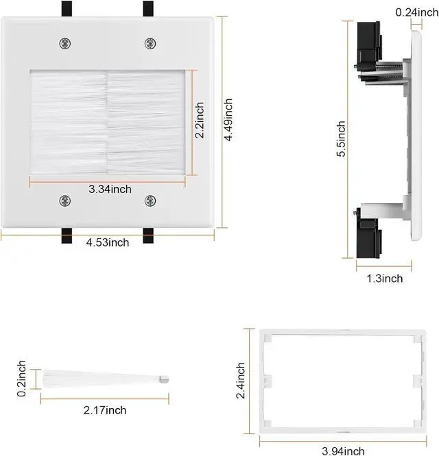 Alt view image 6 of 7 - in Wall Cable Concealer Kit with Brush Wall Plate,Recessed Outlet Box,9ft Cord,2 Gang Pass Through Wire Hider for TV Cable Management,HDMI Cables and Home Theater Systems