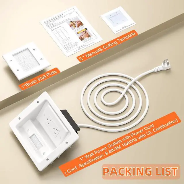 Alt view image 7 of 7 - in Wall Cable Concealer Kit with Brush Wall Plate,Recessed Outlet Box,9ft Cord,2 Gang Pass Through Wire Hider for TV Cable Management,HDMI Cables and Home Theater Systems