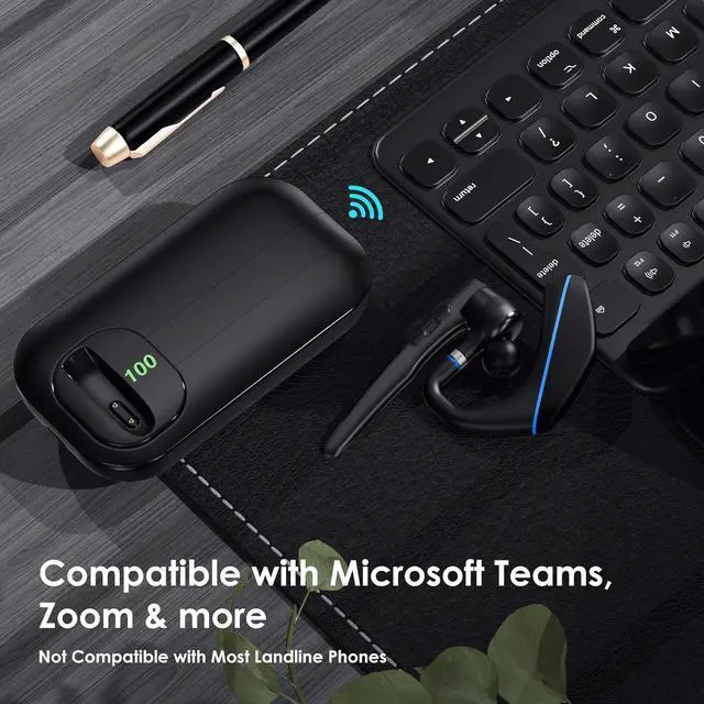 Alt view image 4 of 6 - Bluetooth Headset V5.3, Wireless Earpiece with 1000mAh Charging Case, 96H Talktime, Hands Free Noise Canceling Headphones with Dual-Mic for Computer Cell Phones Trucker Home Work (Blue)