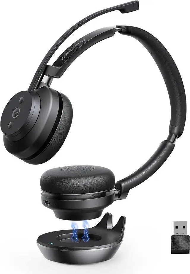 Main image of Wireless Headset, Bluetooth Headphones & 2.4G USB Dongle with Noise Cancelling Mic, Mute Button - for PC, Laptop, Call Center, Home Office, Zoom, Teams Meeting