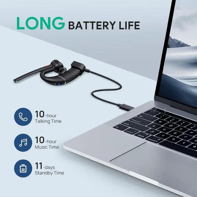 Alt view image 6 of 7 - Bluetooth Headset BH71 Lite,Wireless Bluetooth Earpiece for Cell PhoneSingle Ear Headset with Noise Canceling Mic for Office/Driving/Business,10Hrs Talktime,Mute