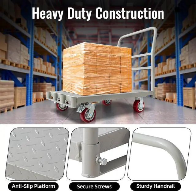 Alt view image 3 of 7 - 2-in-1 Steel Panel Truck Cart, 2200 lbs Heavy Duty Platform Truck Carts with 4 Side Handrails and 4 Swivel Casters, 36" L X 24" W Flatbed Carts Lumber Drywall Cart for Handling and Storage