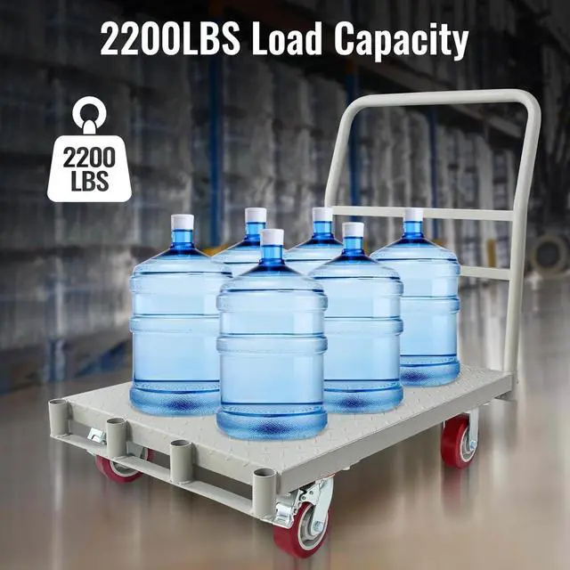Alt view image 4 of 7 - 2-in-1 Steel Panel Truck Cart, 2200 lbs Heavy Duty Platform Truck Carts with 4 Side Handrails and 4 Swivel Casters, 36" L X 24" W Flatbed Carts Lumber Drywall Cart for Handling and Storage