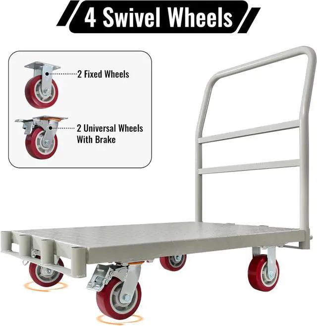 Alt view image 5 of 7 - 2-in-1 Steel Panel Truck Cart, 2200 lbs Heavy Duty Platform Truck Carts with 4 Side Handrails and 4 Swivel Casters, 36" L X 24" W Flatbed Carts Lumber Drywall Cart for Handling and Storage