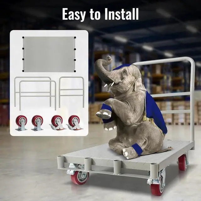 Alt view image 7 of 7 - 2-in-1 Steel Panel Truck Cart, 2200 lbs Heavy Duty Platform Truck Carts with 4 Side Handrails and 4 Swivel Casters, 36" L X 24" W Flatbed Carts Lumber Drywall Cart for Handling and Storage