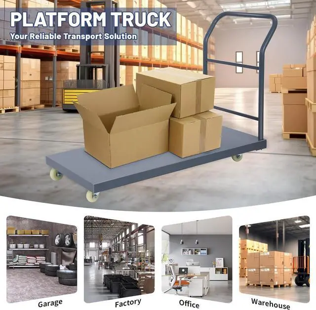 Alt view image 6 of 7 - Heavy Duty Platform Truck, 48"x30" Flatbed Cart, 2000 lbs Capacity Steel Flat Dolly with Swivel Wheels, Industrial Utility Push Cart for Warehouse, Luggage, and Moving
