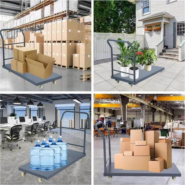 Alt view image 7 of 7 - Heavy Duty Platform Truck, 48"x30" Flatbed Cart, 2000 lbs Capacity Steel Flat Dolly with Swivel Wheels, Industrial Utility Push Cart for Warehouse, Luggage, and Moving