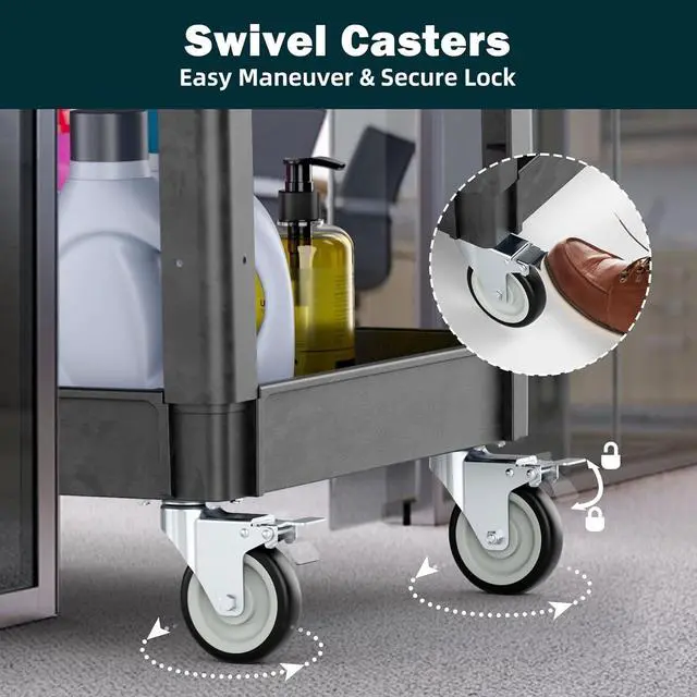Alt view image 5 of 7 - Flat Top Utility Cart Heavy Duty Flat 2 Shelf Multipurpose Cart 550LBS Capacity Service Cart with Ergonomic Handle Rolling Utility Carts with Wheels for Warehouse Garage Office Storage Transport