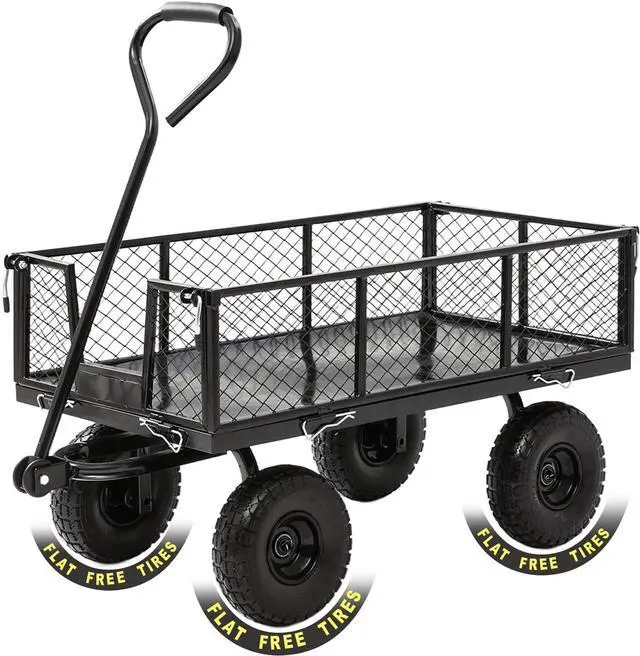 Main image of Garden Wagon Cart Heavy Duty 900 LBS Steel Utility Cart with All-Terrains 3.50-4" Solid Wheels 10" Tires, 180° Rotating Handle, Removable Sides, Laser-Welded Frame & Multi-Surface