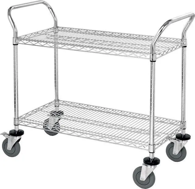 Main image of 2 Tier Heavy Duty Rolling Utility Carts with Wheels and Handle Bar, NSF Certified 1200LBS, Commercial Serving Storage Cart for Warehouse Garage Kitchen, 21" Deep x 36" Wide x 39" High, Silver