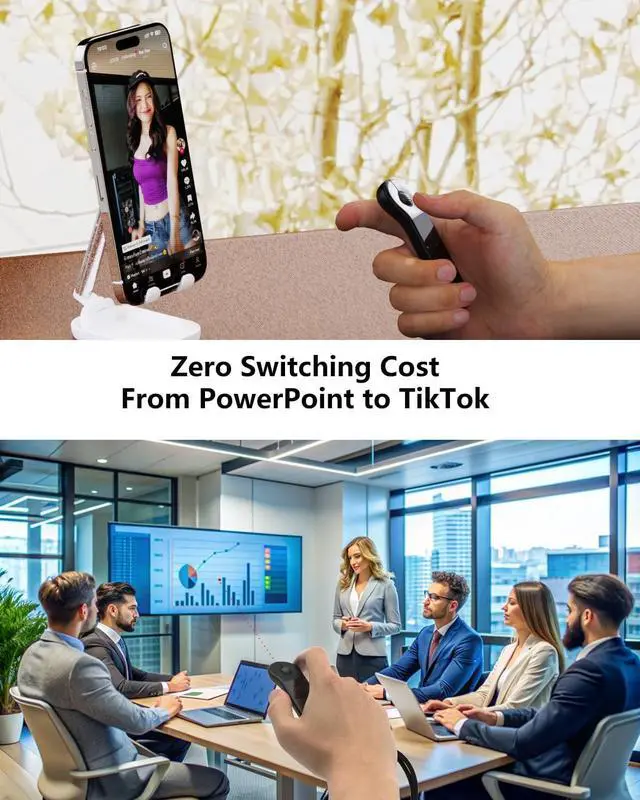 Alt view image 4 of 7 - Air Mouse Bluetooth Rechargeable Presenter with Touchpad, Remote Control for PowerPoint/Keynote/TikTok/Camera/Kindle App, Applicable for PC/iOS/Android (Black)