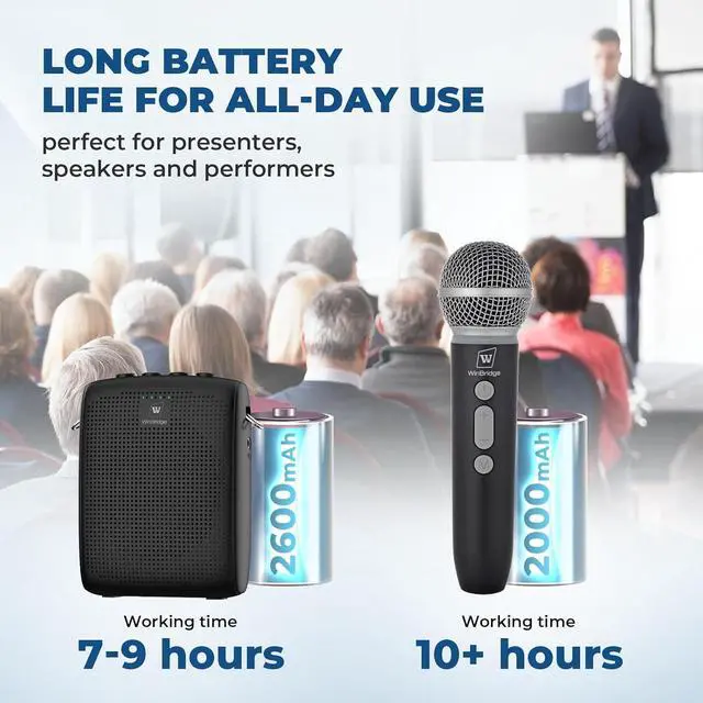 Alt view image 3 of 7 - WinBridge Wireless Voice Amplifier with Microphone for Teachers, Portable PA System with Bluetooth Handheld Mic, Portable Speaker Mic Set, Cardioid Pickup for Classroom, Outdoor, Public Speaking WB009