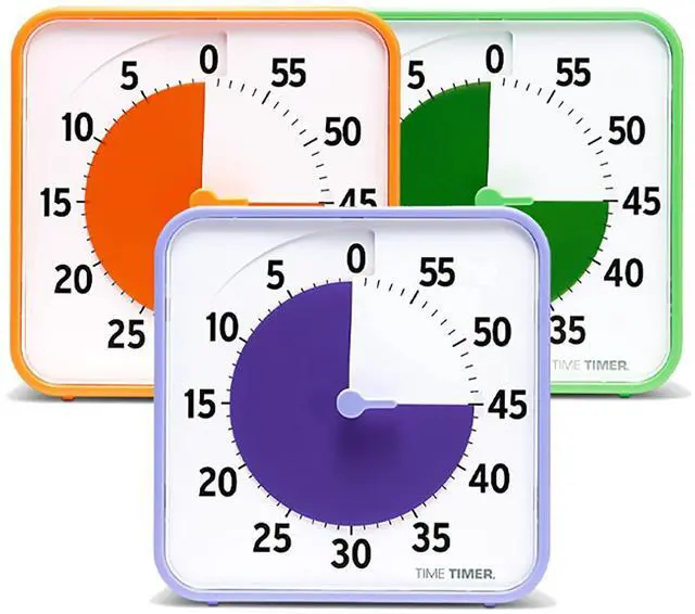 Main image of 8 Inch Learning Center Classroom Set  60 Minute Visual Timer for Kids with Dry Erase Activity Cards for Kids Classroom, Learning Centers and Teachers Desk Clock, Secondary (3-Pack)