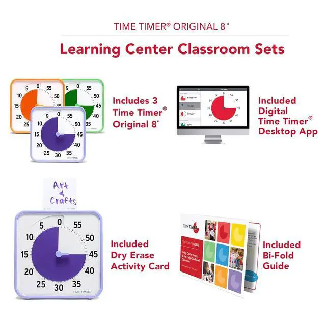 Alt view image 4 of 5 - 8 Inch Learning Center Classroom Set  60 Minute Visual Timer for Kids with Dry Erase Activity Cards for Kids Classroom, Learning Centers and Teachers Desk Clock, Secondary (3-Pack)