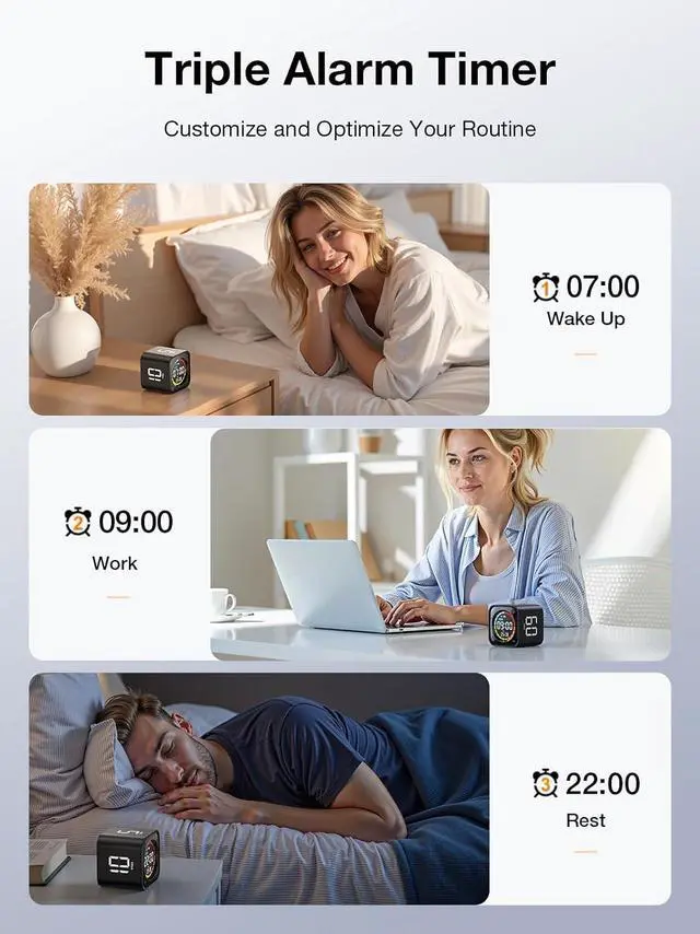 Alt view image 6 of 7 - TK3 Pomodoro Timer Cube, Desk Productivity Timer with 5/10/30/60 Min Presets, Custom Countdown, Stopwatch, Clock, 3 Alarm, Silent, Vibrate & Sound Alert, for Task, ADHD, Study, Kitchen, Black