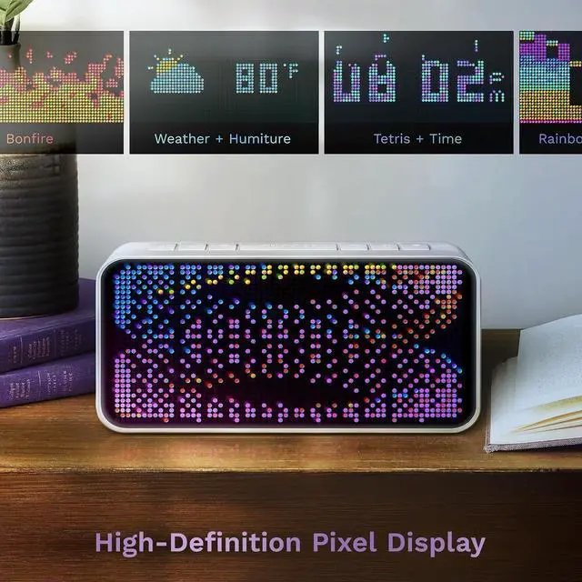 Alt view image 5 of 7 - PixelRise Smart Alarm Clock for Bedroom,Pixel Art LED Dot Matrix Display, Weather Temperature Animation, Loud Dual Alarm for Heavy Sleeper, Sleep White Noise, WiFi Weather & Time Sync, App