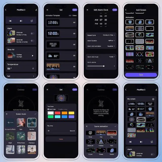 Alt view image 6 of 7 - PixelRise Smart Alarm Clock for Bedroom,Pixel Art LED Dot Matrix Display, Weather Temperature Animation, Loud Dual Alarm for Heavy Sleeper, Sleep White Noise, WiFi Weather & Time Sync, App