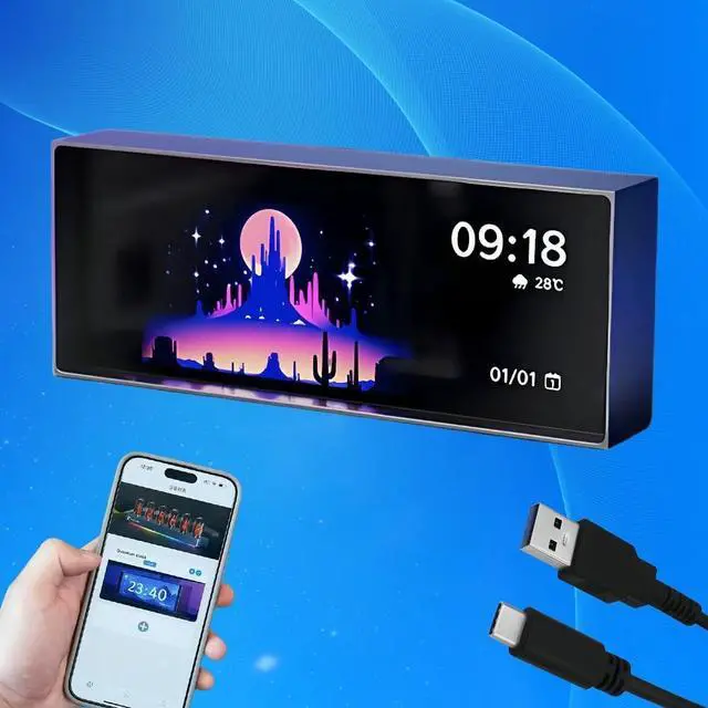 Main image of 6.2" Smart Quantum Nixie Digital Clock with App Control - Support Wi-Fi Time/Weather Sync, Titanium Digital Photo Frame, Vintage Alarm Clock, Cyberpunk Pixel Art for Gaming Room/Home Decor