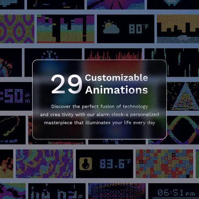 Alt view image 7 of 7 - PixelRise Smart Alarm Clock for Bedroom,Pixel Art LED Dot Matrix Display, Weather Temperature Animation, Loud Dual Alarm for Heavy Sleeper, Sleep White Noise, WiFi Weather & Time Sync, App