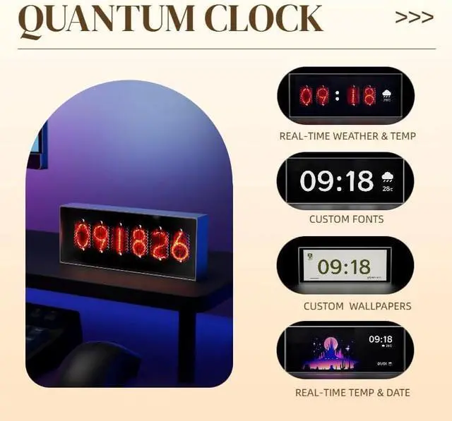 Alt view image 5 of 7 - 6.2" Smart Quantum Nixie Digital Clock with App Control - Support Wi-Fi Time/Weather Sync, Titanium Digital Photo Frame, Vintage Alarm Clock, Cyberpunk Pixel Art for Gaming Room/Home Decor