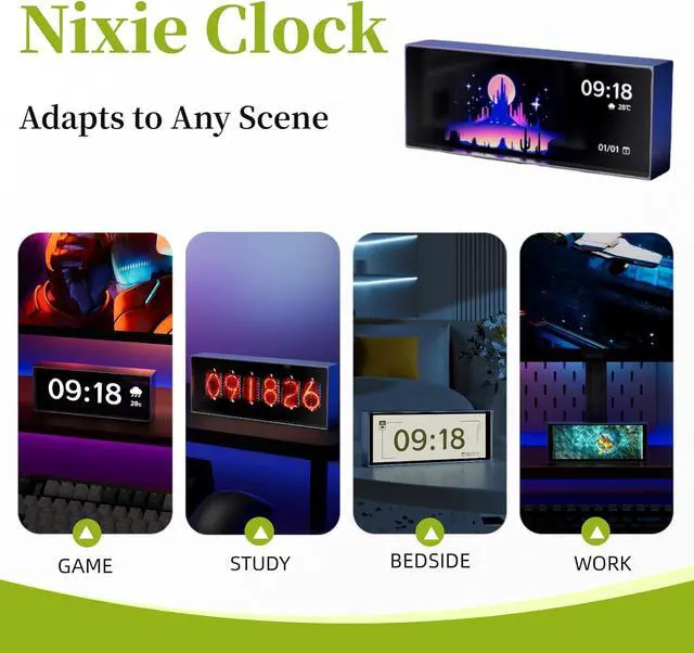 Alt view image 4 of 7 - 6.2" Smart Quantum Nixie Digital Clock with App Control - Support Wi-Fi Time/Weather Sync, Titanium Digital Photo Frame, Vintage Alarm Clock, Cyberpunk Pixel Art for Gaming Room/Home Decor