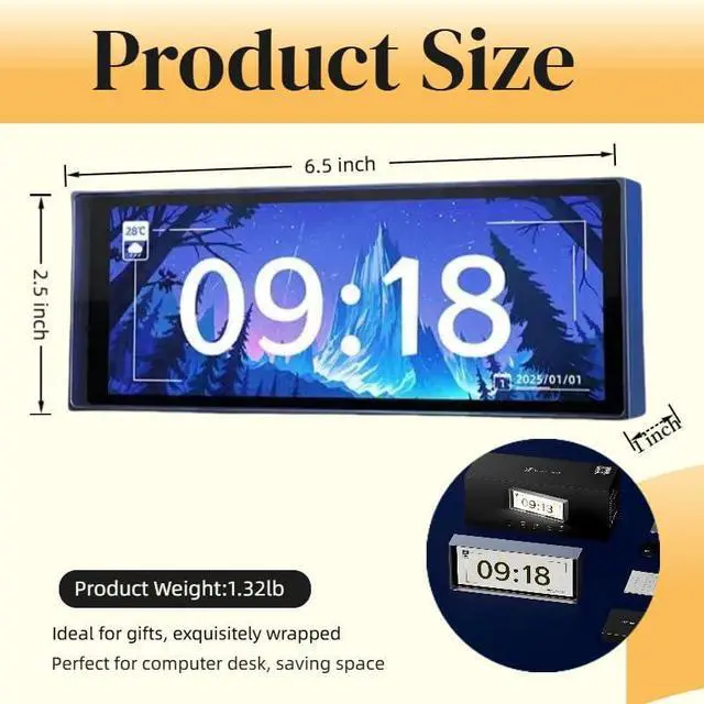 Alt view image 7 of 7 - 6.2" Smart Quantum Nixie Digital Clock with App Control - Support Wi-Fi Time/Weather Sync, Titanium Digital Photo Frame, Vintage Alarm Clock, Cyberpunk Pixel Art for Gaming Room/Home Decor