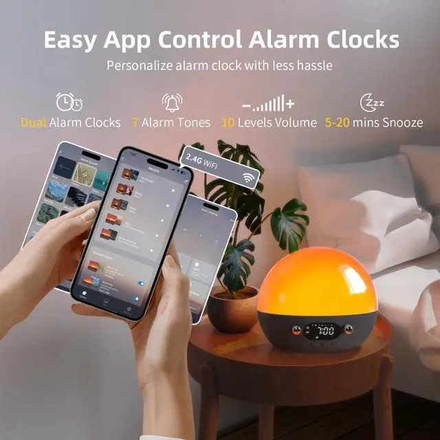 Alt view image 3 of 7 - Sunrise Alarm Clock- Bluetooth Speaker with Smart Alarm Clocks for Bedrooms, Alexa & APP Control, 11 White Noise Sound Machine, Sunset Night Light Wake up Light for Kids& Heavy Sleepers