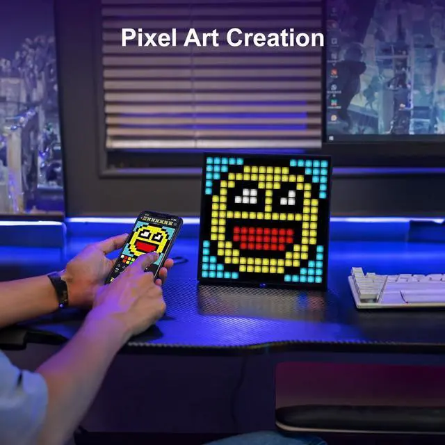 Alt view image 4 of 7 - Pixoo 16 - Pixel Art Digital Clock with APP Control & WiFi Connects, 16x16 Pixel LED Large Display Smart Clock with Date, Event Reminder, Message Board for Home, Office, Bedrooms