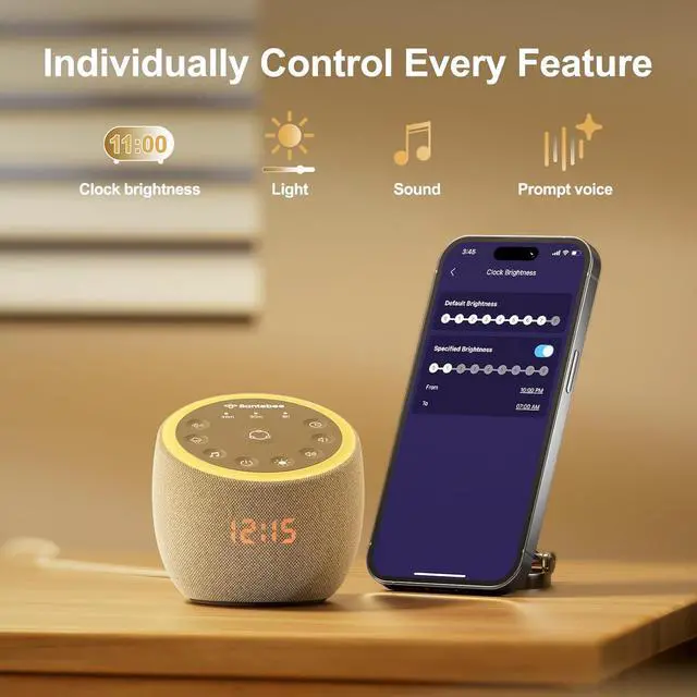 Alt view image 4 of 7 - White Noise Sound Machine for Sleeping, 361 Soothing Sounds, Smart APP Control, Custom Buttons, Non Looping Natural Sounds, Bedside Dimmable Clock, Night Light,  for Adults Baby Kids Lullaby