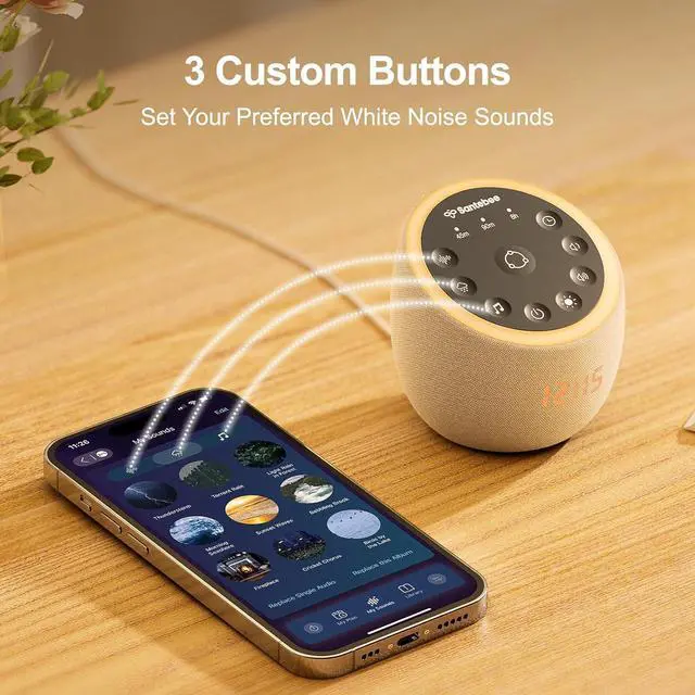 Alt view image 3 of 7 - White Noise Sound Machine for Sleeping, 361 Soothing Sounds, Smart APP Control, Custom Buttons, Non Looping Natural Sounds, Bedside Dimmable Clock, Night Light,  for Adults Baby Kids Lullaby