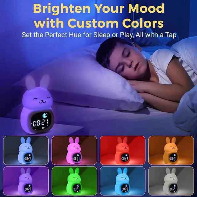 Alt view image 4 of 7 - Go & Glow Bunny App Control Kids Alarm Clock  Digital Sleep Trainer with USB-C Corded, 8 Night Light Colors, 6 Soothing Sounds, 12/24H Routine Trainer, Gift for Boys & Girls