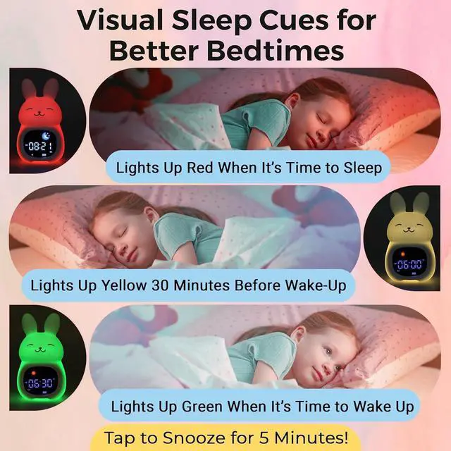 Alt view image 5 of 7 - Go & Glow Bunny App Control Kids Alarm Clock  Digital Sleep Trainer with USB-C Corded, 8 Night Light Colors, 6 Soothing Sounds, 12/24H Routine Trainer, Gift for Boys & Girls