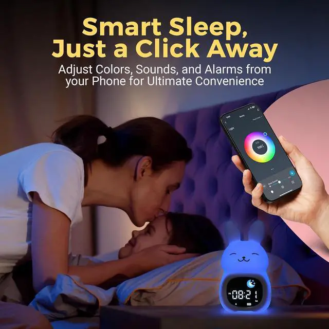 Alt view image 6 of 7 - Go & Glow Bunny App Control Kids Alarm Clock  Digital Sleep Trainer with USB-C Corded, 8 Night Light Colors, 6 Soothing Sounds, 12/24H Routine Trainer, Gift for Boys & Girls