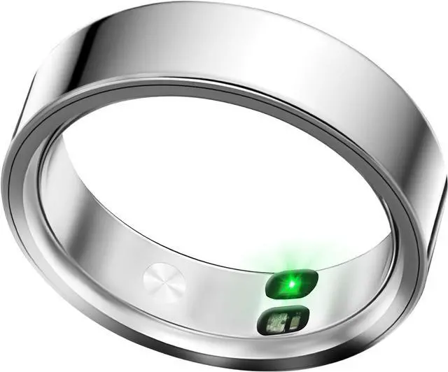 Main image of Smart Ring with Call/Clock/Events Alerts, No APP Subscription, Body Temp/Heart Rate/Women's Health Tracker, 5ATM Waterproof Fitness Ring for Android & iOS (Silver,9#)