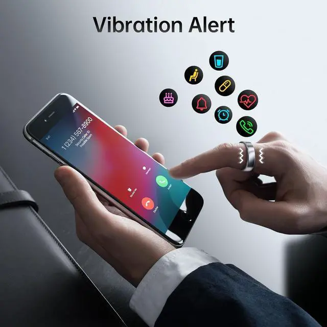 Alt view image 3 of 7 - Smart Ring with Call/Clock/Events Alerts, No APP Subscription, Body Temp/Heart Rate/Women's Health Tracker, 5ATM Waterproof Fitness Ring for Android & iOS (Silver,9#)