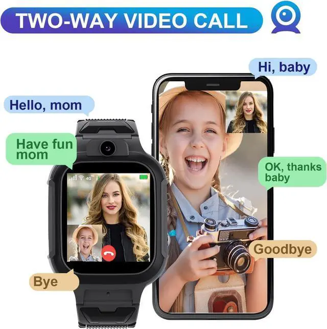 Alt view image 2 of 7 - 4G Kids Smart Watch GPS Tracker - Smartwatch with Two Way Call Video Calling Voice Chat SOS Class Mode Stopwatch Pedometer Games Wi-Fi Touch Screen Alarm Clock Smartwatches for Boys Girl (Black)