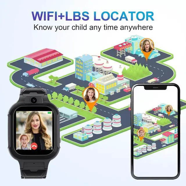 Alt view image 4 of 7 - 4G Kids Smart Watch GPS Tracker - Smartwatch with Two Way Call Video Calling Voice Chat SOS Class Mode Stopwatch Pedometer Games Wi-Fi Touch Screen Alarm Clock Smartwatches for Boys Girl (Black)