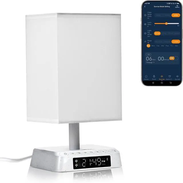 Main image of Bedside Table Wake up Light Alarm Lamp APP Control Sound and Light Awakening Sunrise Alarm Clock lamp Bioclock Adjustment LED lamp Built-in White Noise nightstand Lamp 3 Color Adjustable