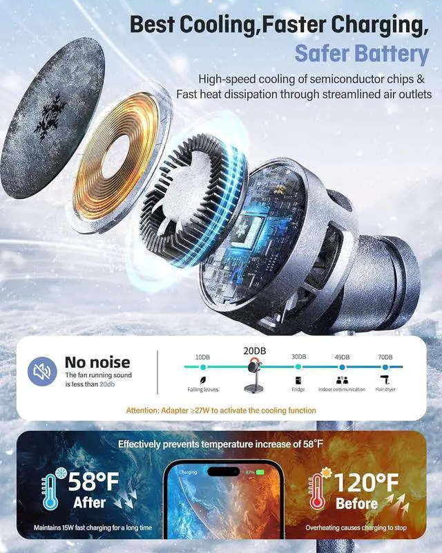 Alt view image 2 of 7 - 2025 New Magnetic Wireless Charger Stand with TEC Active Cooling 15W Qi2-Certified 3 in 1 Charging Station for  Charger Stand Wireless Charger for iPhone17/16/15/14/13/12  Watch AirPods