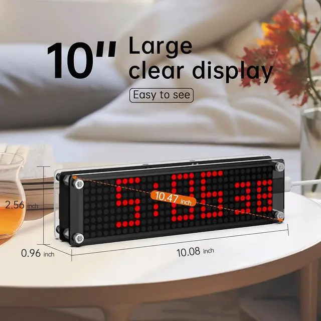 Alt view image 2 of 7 - 10 Inch Large Display Digital Clock with WiFi NTP Sync,Smart Clock with Adjustable Brightness & Auto Dimming, Easy Setup, Clear from a Distance,LED Matrix Desk Clock for Geeks,Seniors