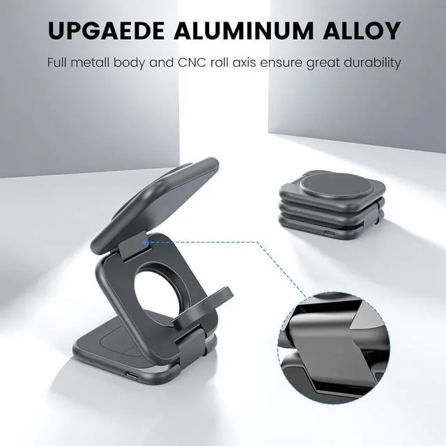 Alt view image 3 of 7 - X55 Plus 3 in 1 Charging Station for Apple Devices, Magnetic Foldable Wireless Charger 15W Fast Charging Pad for iPhone 16/15/14/13/12, for Apple Watch, for AirPods 3/2/Pro - Gray