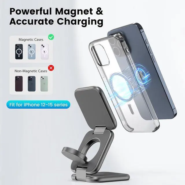 Alt view image 6 of 7 - X55 Plus 3 in 1 Charging Station for Apple Devices, Magnetic Foldable Wireless Charger 15W Fast Charging Pad for iPhone 16/15/14/13/12, for Apple Watch, for AirPods 3/2/Pro - Gray