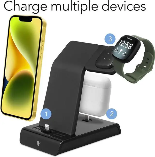 Alt view image 2 of 6 - Wireless Charger, 3-in-1 Charging Station for iPhone, Airpods and Fitbit, Charger Stand for Multiple Apple Devices, not Compatible with Pixel Watch & Pixel Watch 2 (Black)