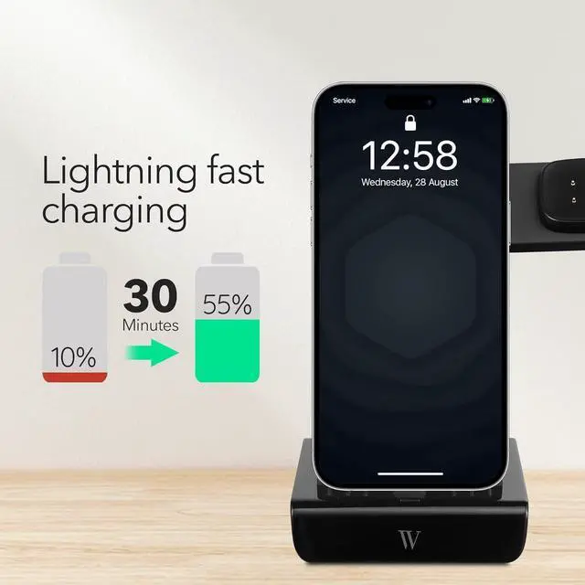 Alt view image 3 of 6 - Wireless Charger, 3-in-1 Charging Station for iPhone, Airpods and Fitbit, Charger Stand for Multiple Apple Devices, not Compatible with Pixel Watch & Pixel Watch 2 (Black)