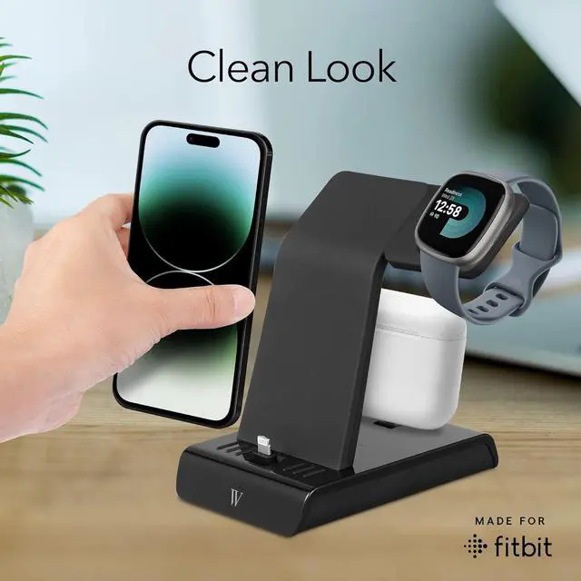Alt view image 6 of 6 - Wireless Charger, 3-in-1 Charging Station for iPhone, Airpods and Fitbit, Charger Stand for Multiple Apple Devices, not Compatible with Pixel Watch & Pixel Watch 2 (Black)