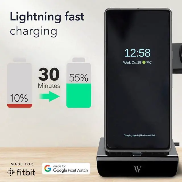 Alt view image 4 of 7 - 3-in-1 Wired Charging Station Made for Google Pixel, Pixel Buds, Fitbit Charge 5, 6, Versa 3, 4, Sense, Sense 2, Ace LTE & Pixel Watch 3 - NOT Compatible with Pixel Watch - (Black)