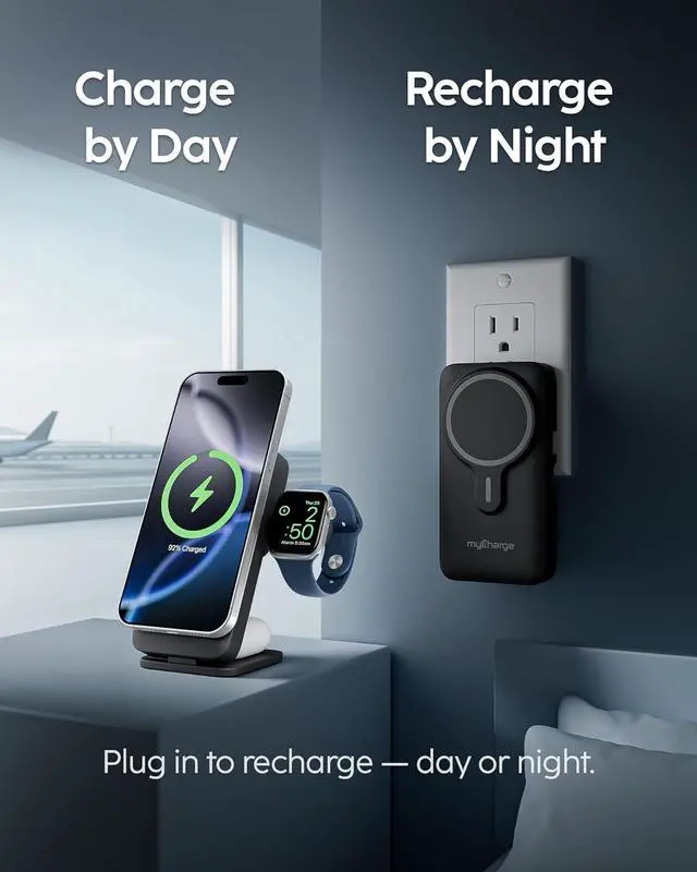 Alt view image 4 of 6 - EcoHub 3 in 1 Apple Charging Station & Magsafe Battery Pack | Wireless Charger for iPhone, iWatch, AirPods | Magnetic Portable Charger with Wall Plug | Travel-Ready & Foldable