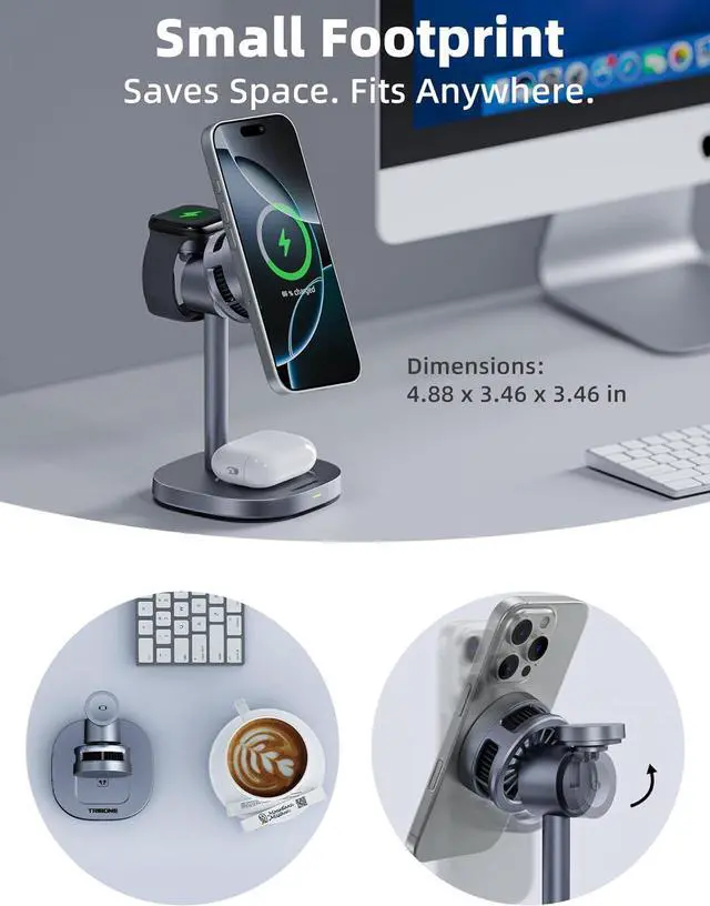 Alt view image 5 of 7 - 2025 New  3 in 1 Magsafe Wireless Charger Stand for iPhone 16 Charger, Qi2 Certified 15W Wireless Charger, Fast Cooling Charger Station for iPhone 16/15/14/13/12, for Apple Watch, AirPods