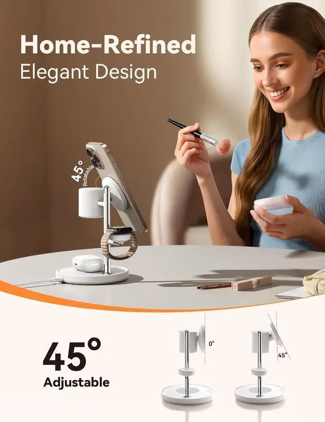 Alt view image 7 of 7 - 15W MagSafe for , Fast Qi2 Certified 4-in-1 MagSafe Charging Station for Apple, Wireless Charger for iPhone 16/15/14/13/12 Pro Max Series, iWatch, AirPods 4/3/2/Pro(Cable& 30W Adapter Included)